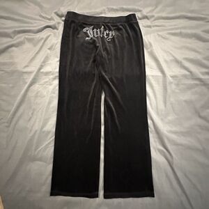 Juicy Couture Pants Black Velour Wide Leg Rhinestone Lounge Bottoms Women’s M